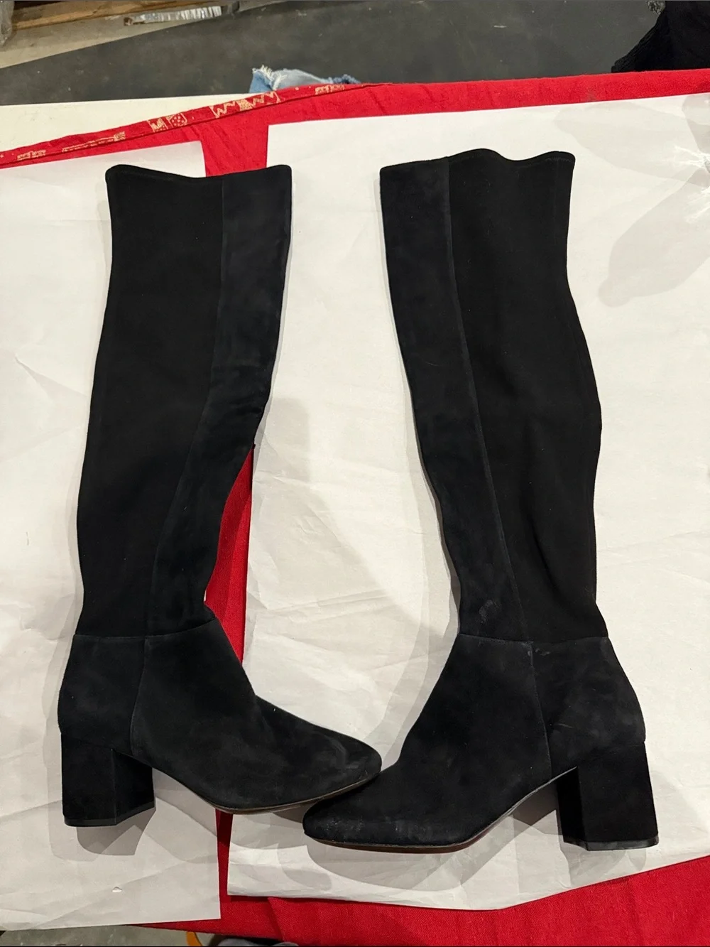 Cole Haan Black Suede Over-the-Knee Block Heel Boots